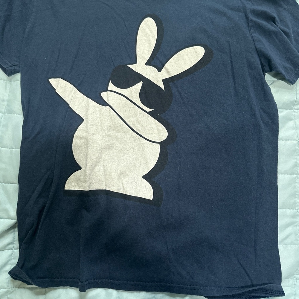 Anvil Blue and White Short Sleeve Tee with Bunny Design